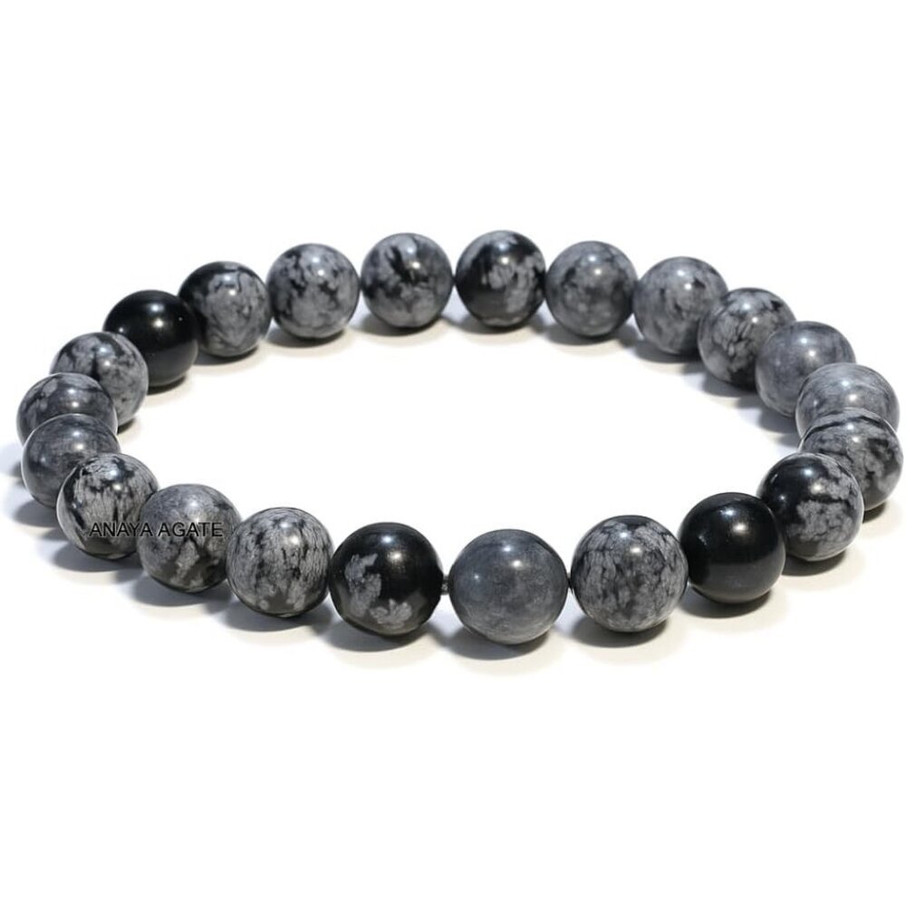 Natural Snowflake Obsidian Bracelet, Healing Crystal Bracelet for Women and Men,